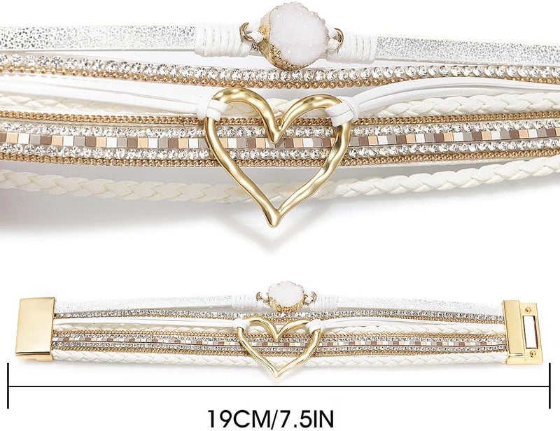 Suyi Multilayer Leather Wrap Bracelet Heart-Shape Wide Cuff Bracelets for Women - Image 5